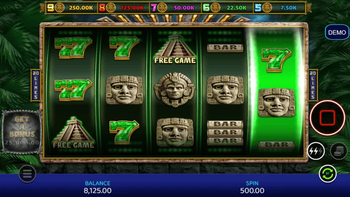 Mayan Madness - schermata di gioco con rulli e linee